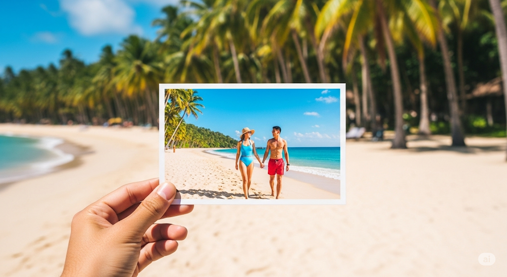 People looking at a postcard